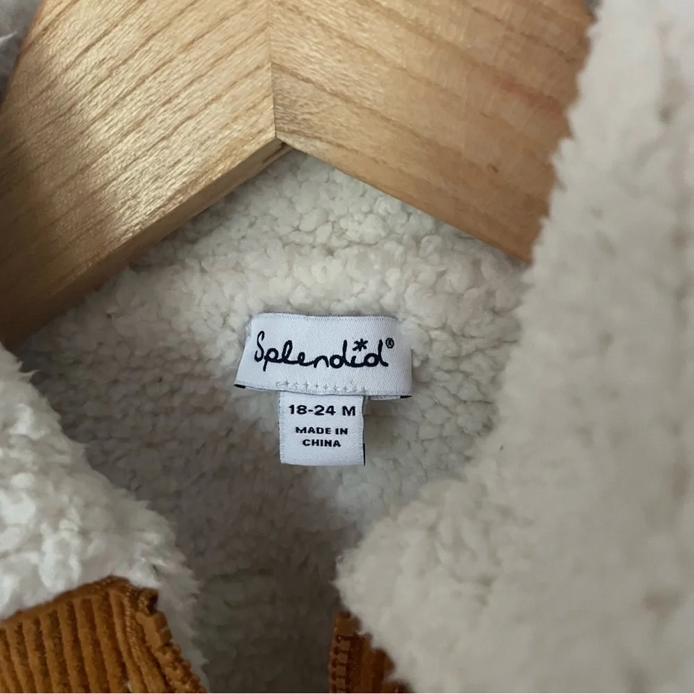 Splendid Brown Corduroy Kids Jacket White Sherpa Lining Fall School 18-24 mos